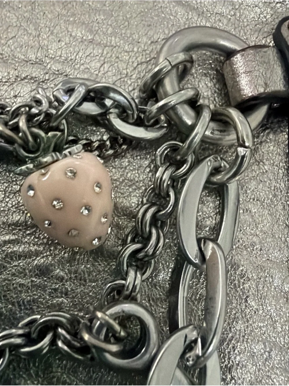 Juicy Couture Metallic Silver Chain charm Accent Women’s Shoulder Bag